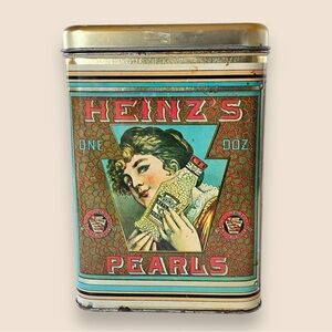 1960’s Heinz Pickling Pearls Lidded Tin Made by Cheinco New Jersey, USA 8.75”